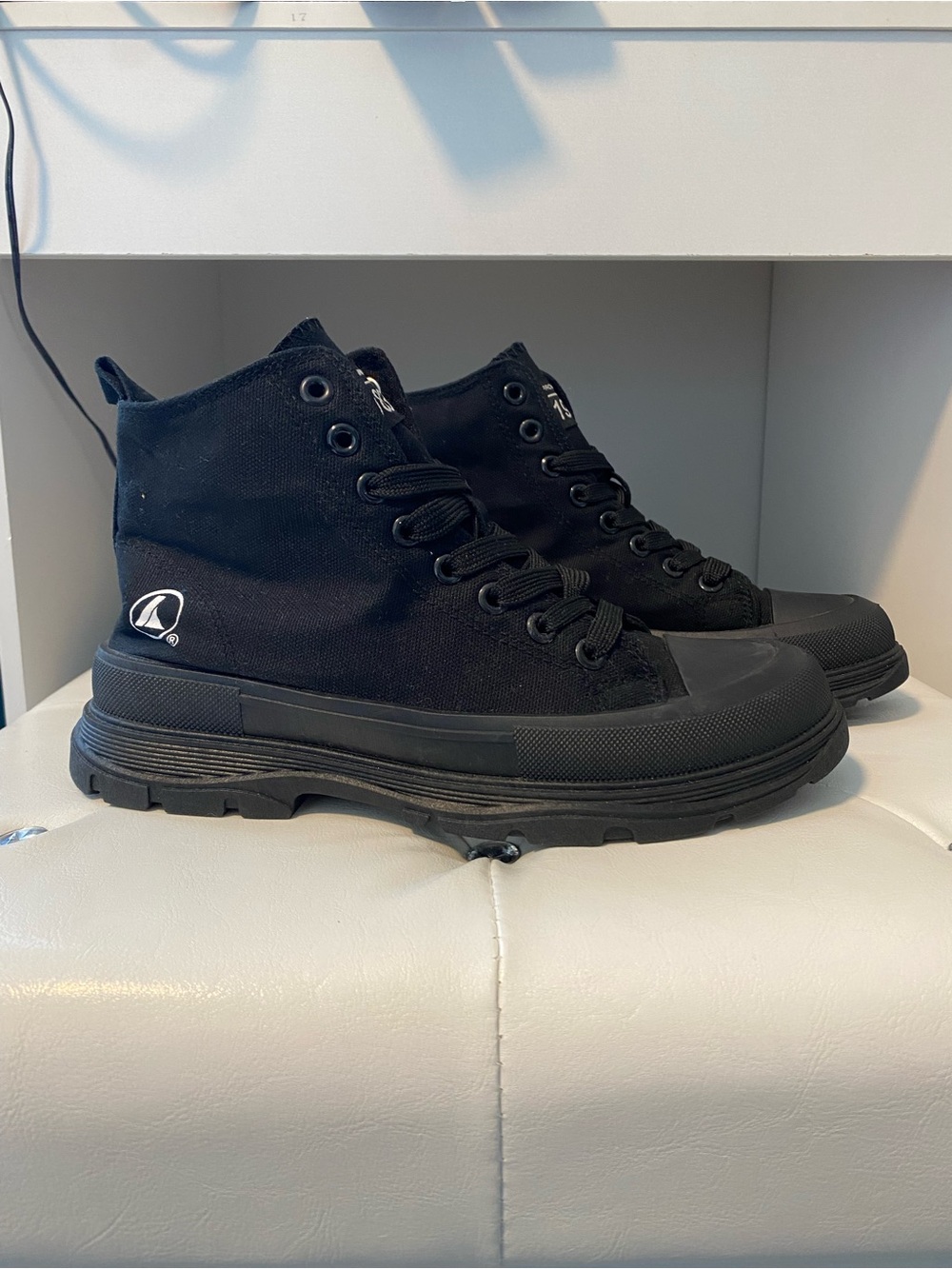 New Black High-Top Canvas Sneakers with Logo